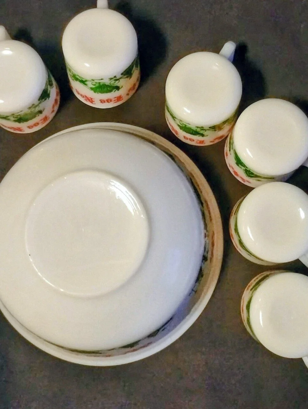 Vintage Hazel-Atlas Milk Glass Egg Nog Set & Punch Bowl 6 Mugs Christmas Village